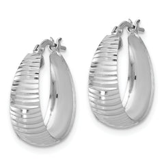 Sterling Silver RH-plated Polish D/C Tapered SM Round Hoop Earrings