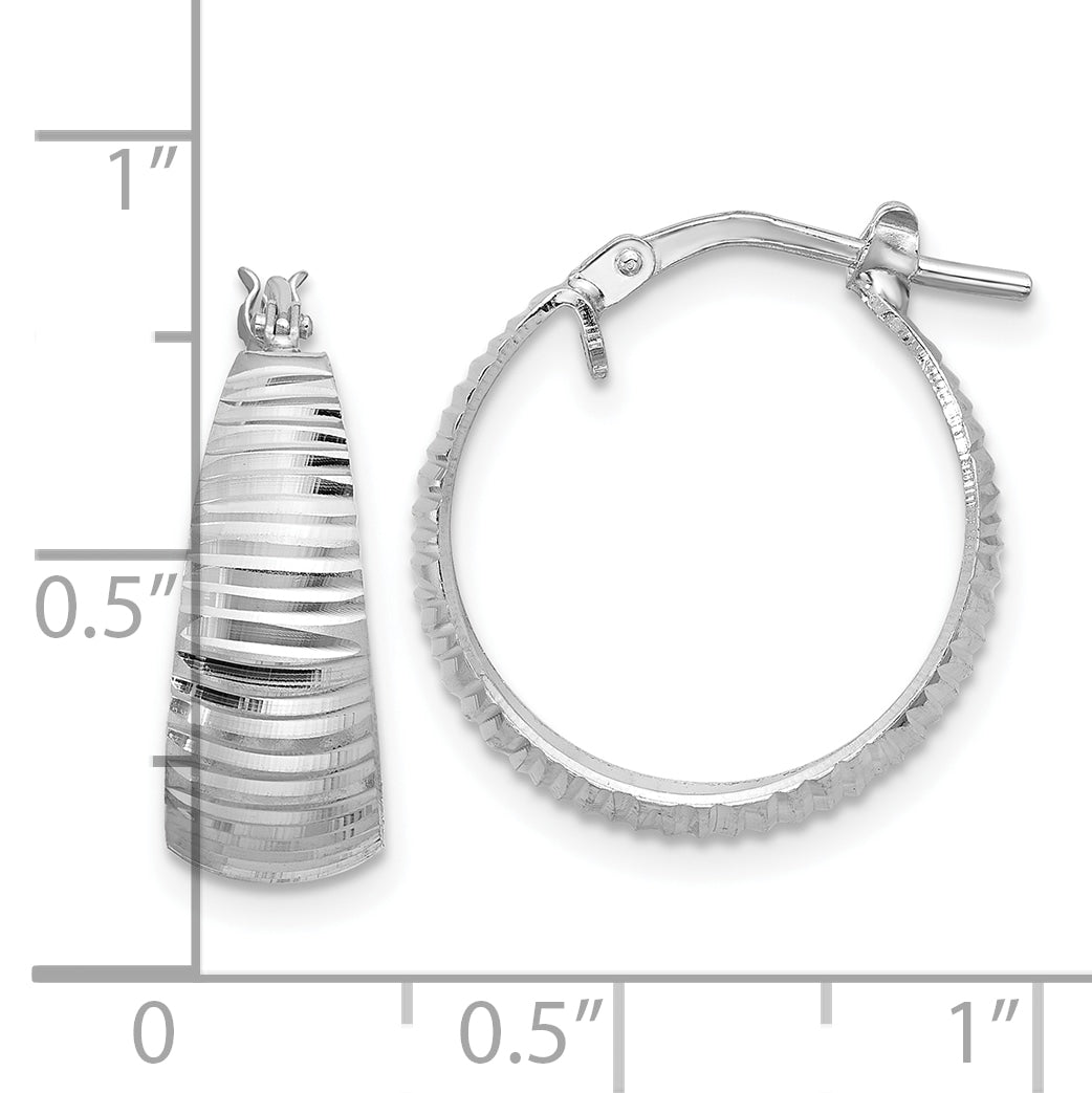 Sterling Silver RH-plated Polish D/C Tapered SM Round Hoop Earrings