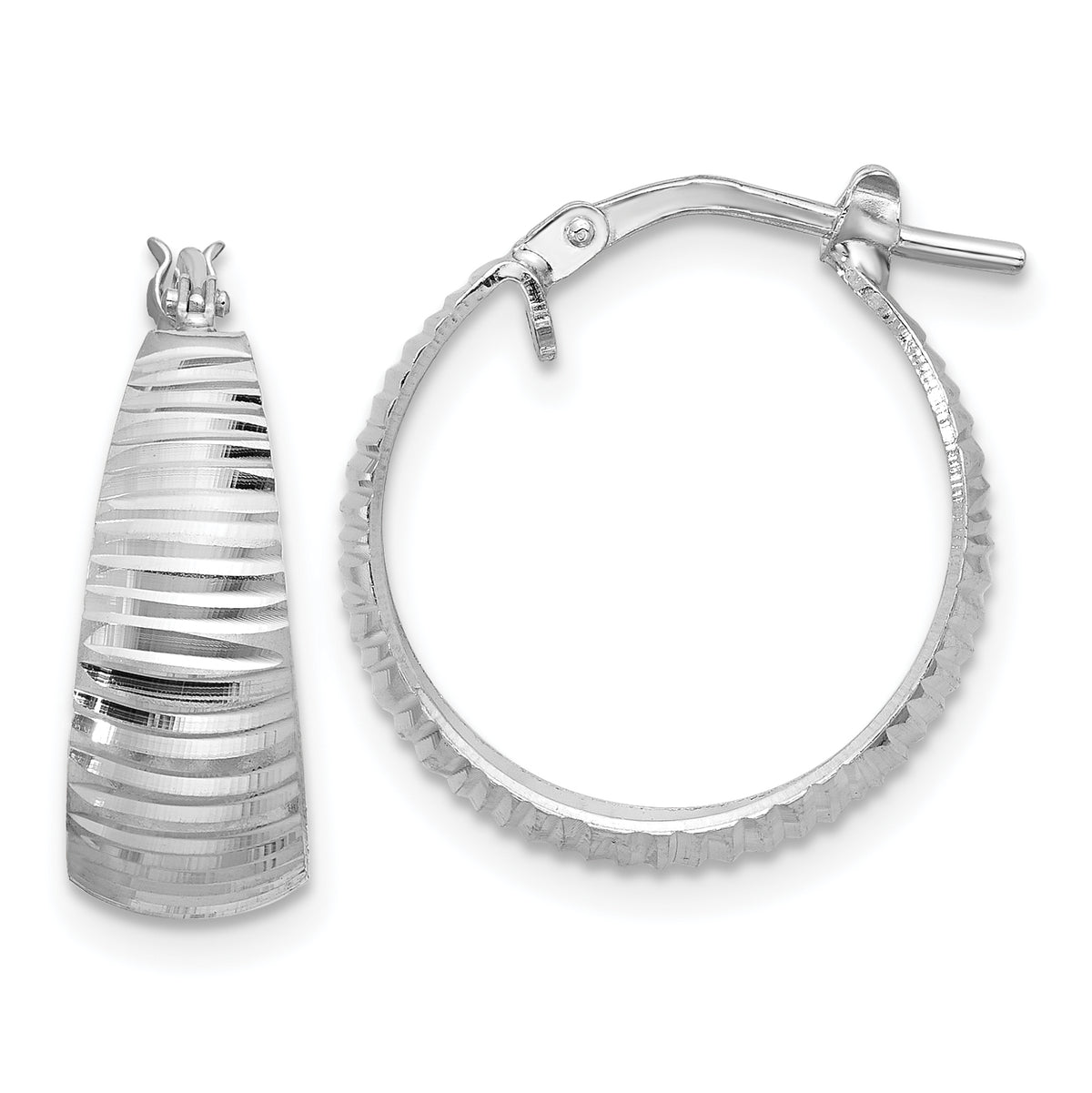 Sterling Silver RH-plated Polish D/C Tapered SM Round Hoop Earrings