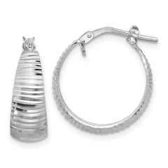Sterling Silver RH-plated Polish D/C Tapered SM Round Hoop Earrings