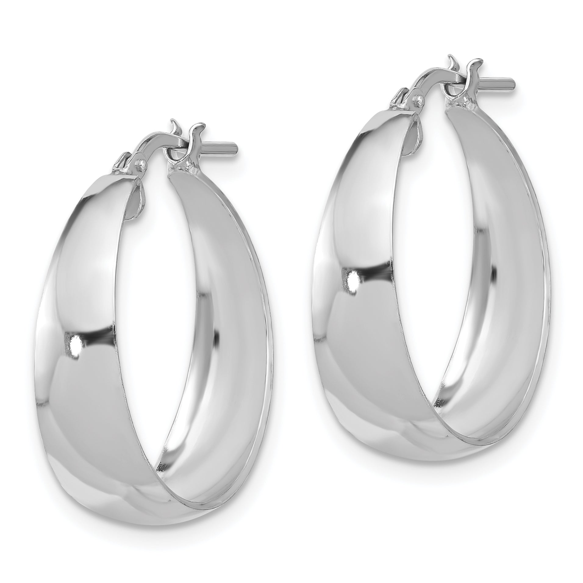 Sterling Silver RH-plated Polished Tapered Round LG Hoop Earrings Secondary image