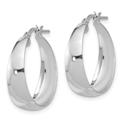 Sterling Silver RH-plated Polished Tapered Round LG Hoop Earrings
