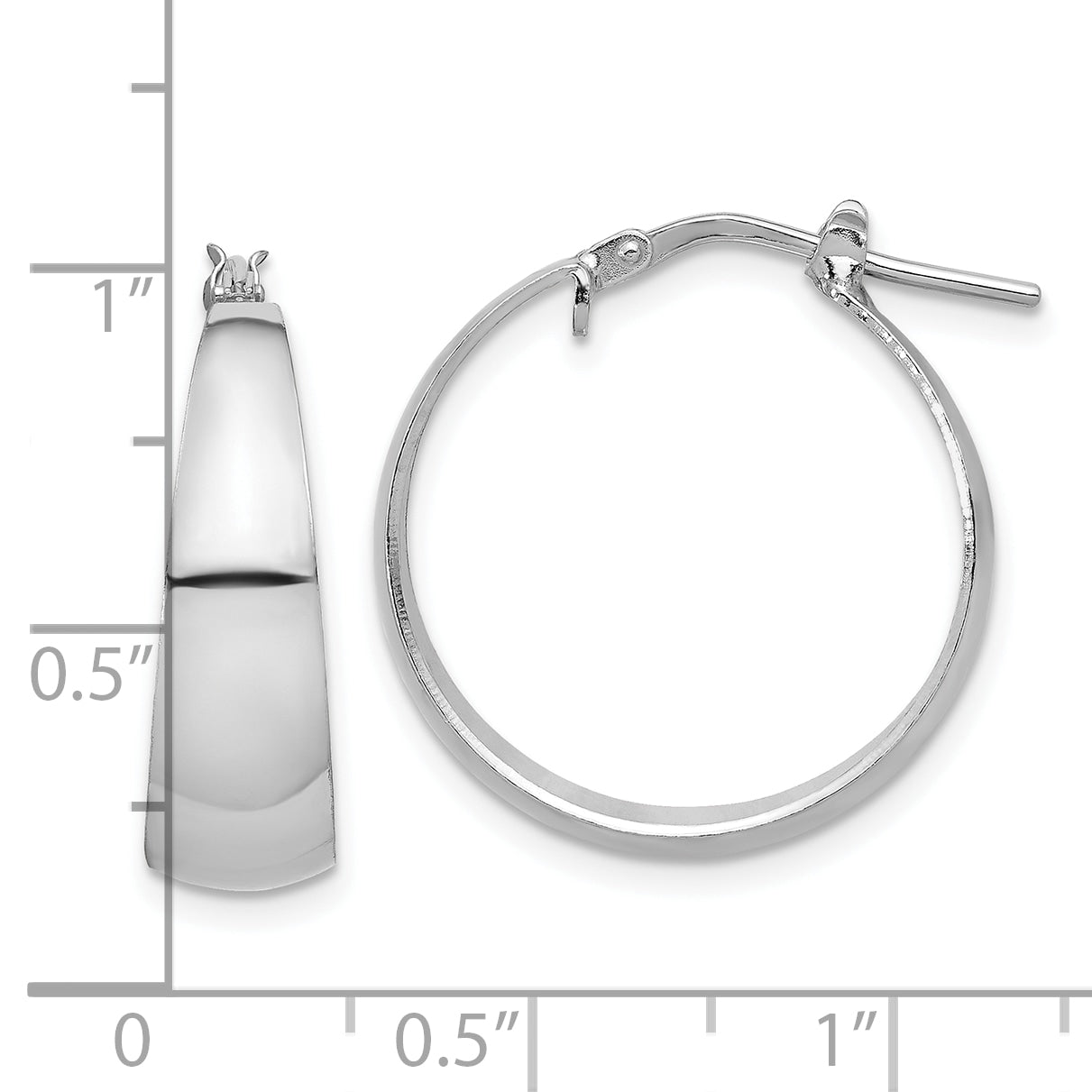 Sterling Silver RH-plated Polished Tapered Round LG Hoop Earrings