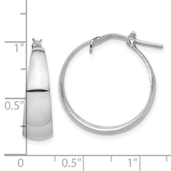Sterling Silver RH-plated Polished Tapered Round LG Hoop Earrings