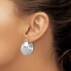 Sterling Silver RH-plated Polish and Woven Round Shrimp Hoop Earrings