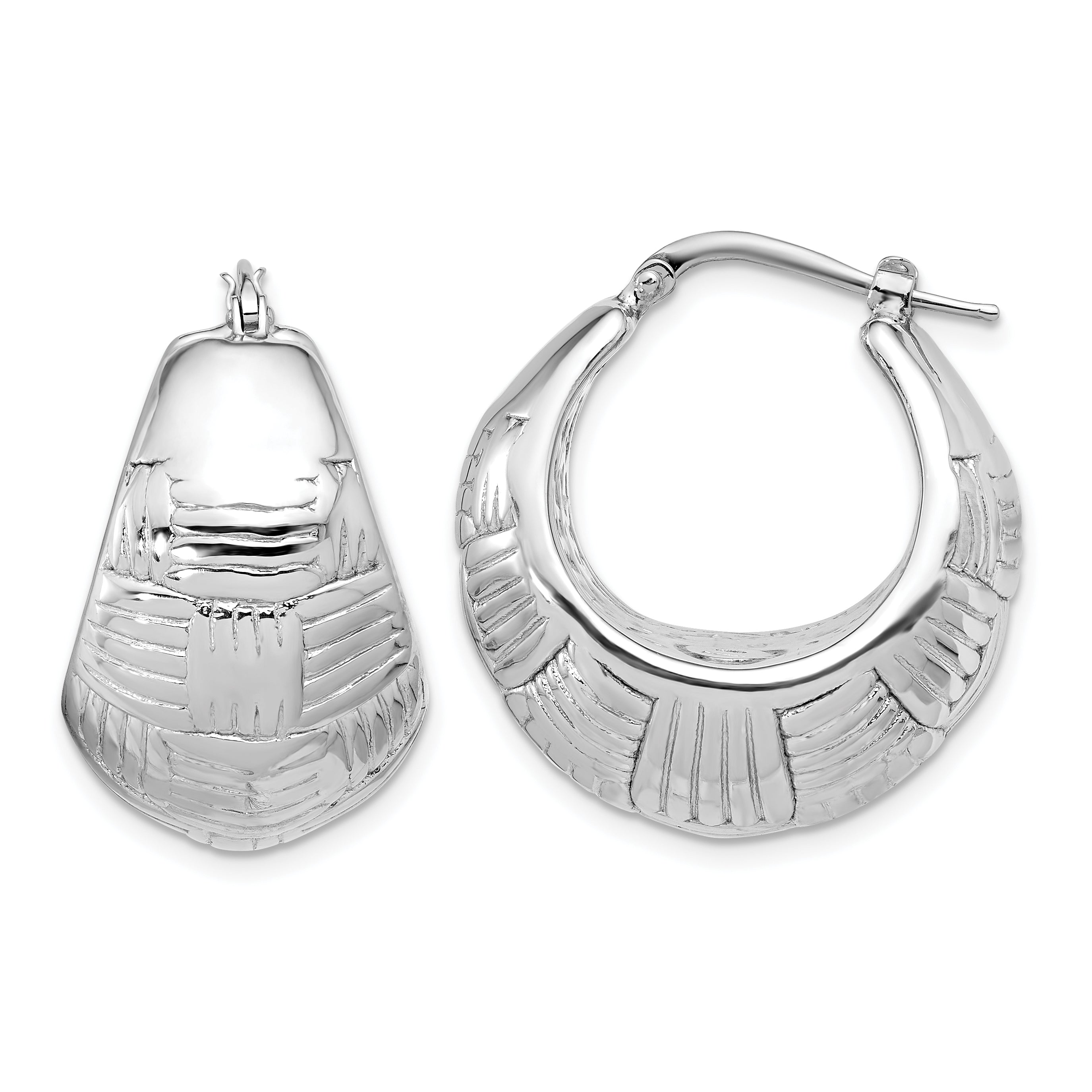 Sterling Silver RH-plated Polish and Woven Round Shrimp Hoop Earrings Main image