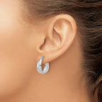 Sterling Silver RH-plated Sparkle Texture Tapered Round Hoop Earrings