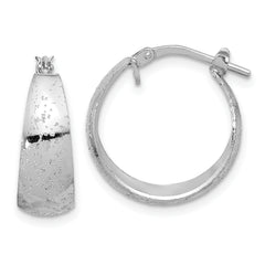 Sterling Silver RH-plated Sparkle Texture Tapered Round Hoop Earrings