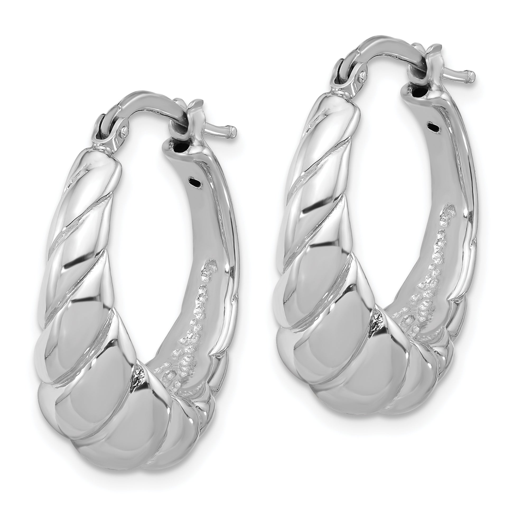 Sterling Silver Rhodium-plated Polished Oval Shrimp Hoop Earrings