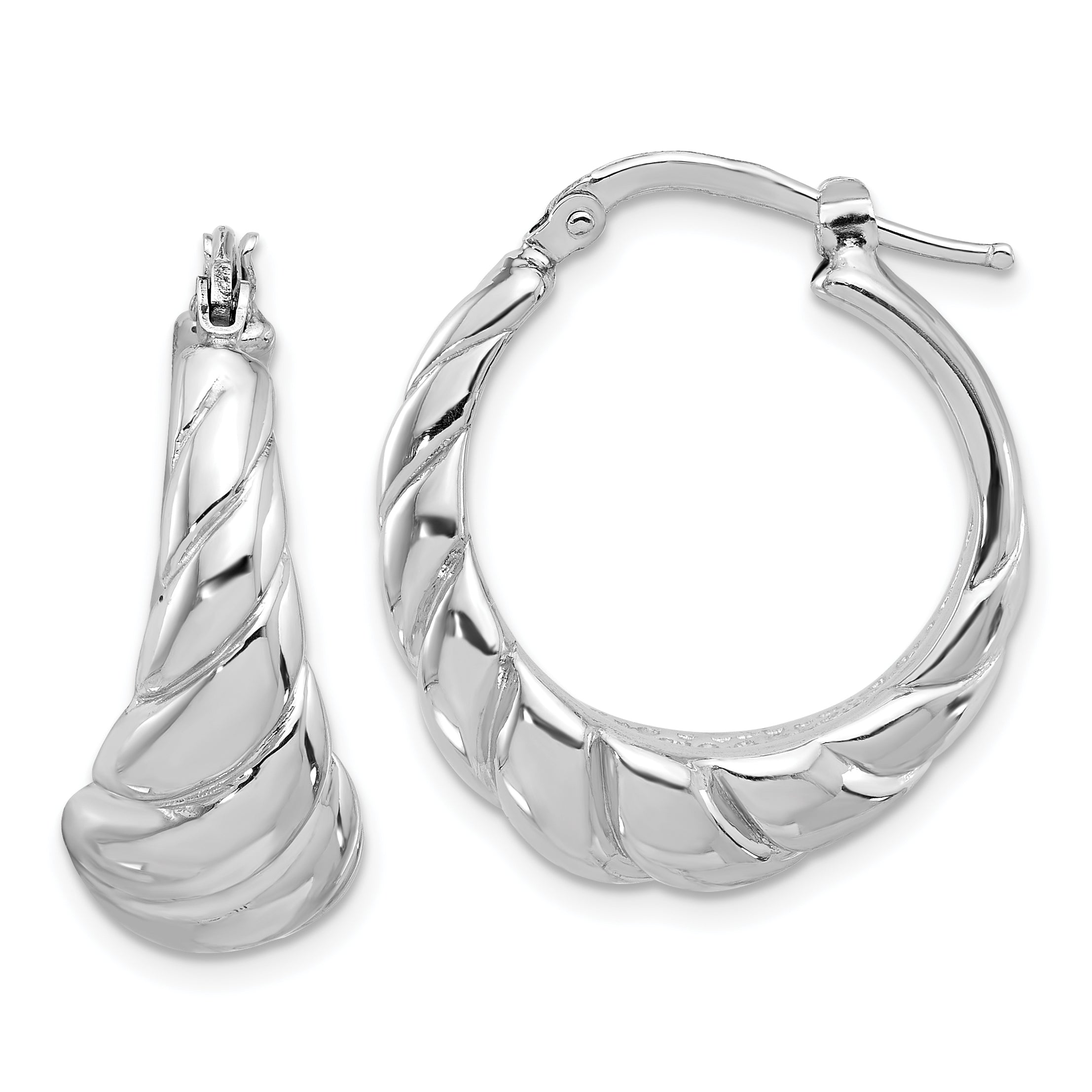 Sterling Silver Rhodium-plated Polished Oval Shrimp Hoop Earrings
