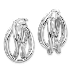 Sterling Silver RH-plated Polished and Twisted Fancy Oval Hoop Earrings