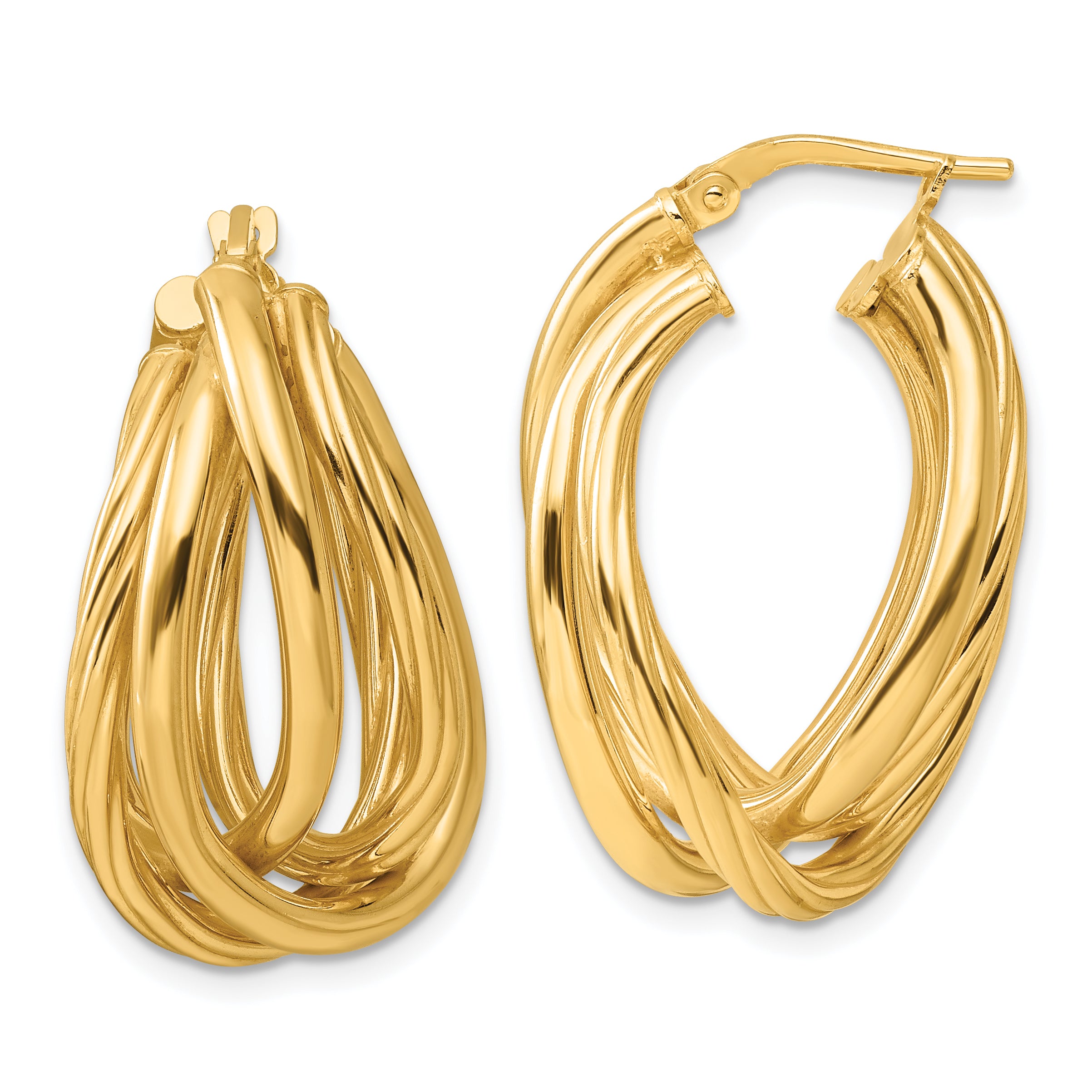 Sterling Silver Gold-tone Polished and Twisted Fancy Oval Hoop Earrings