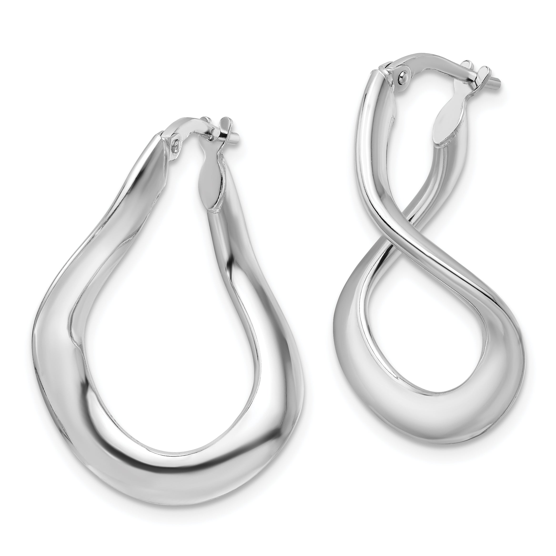 Sterling Silver Rhodium-plated Polished and Twisted Oval Hoop Earrings Secondary image