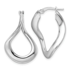 Sterling Silver Rhodium-plated Polished and Twisted Oval Hoop Earrings