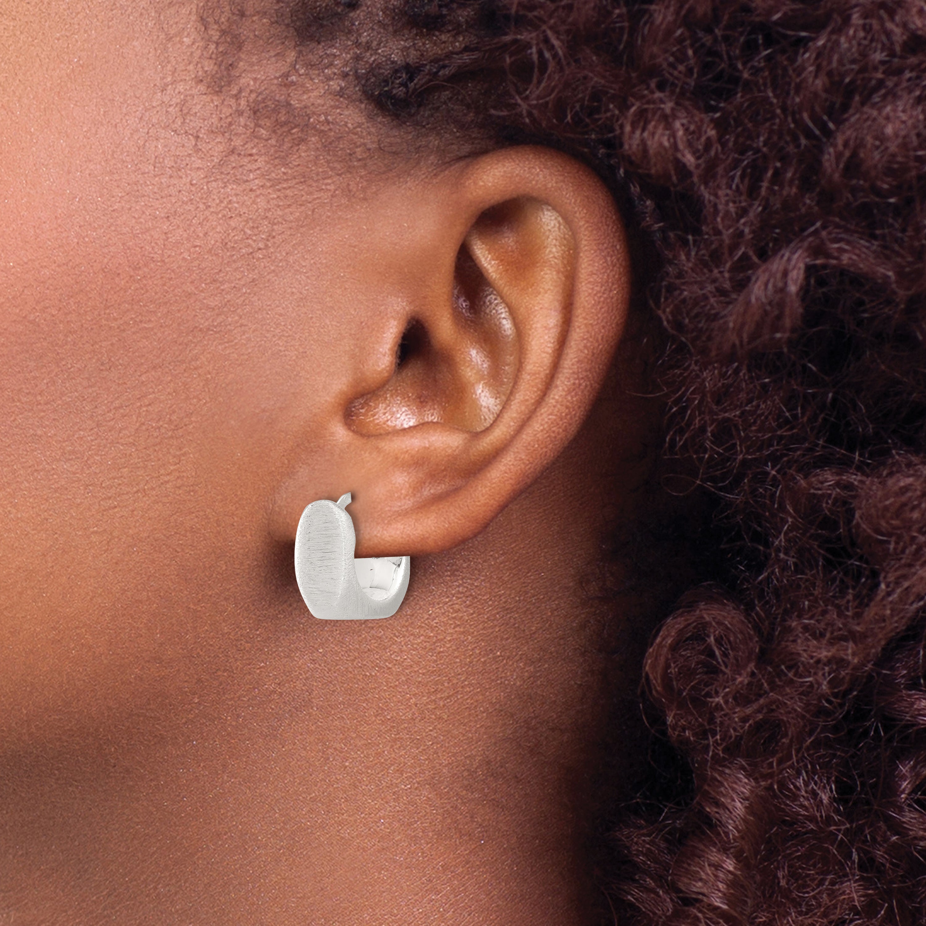 Sterling Silver Rhodium-plated Brushed Hollow Square Hoop Earrings