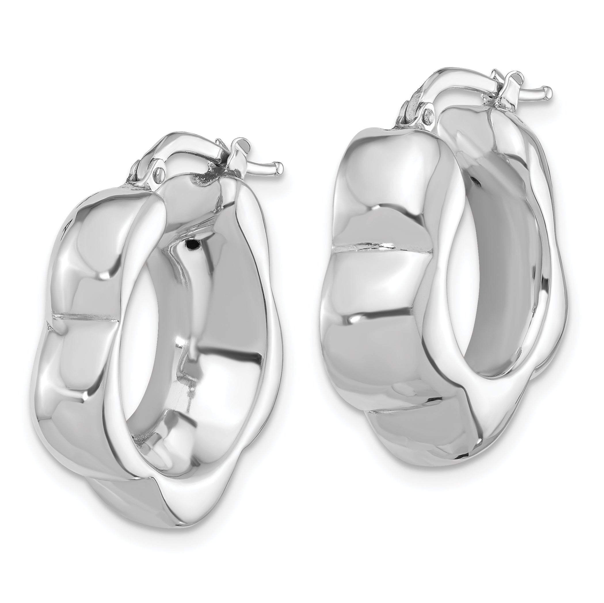 Sterling Silver Rhodium-plated Polished Flower Shape Hoop Earrings Secondary image