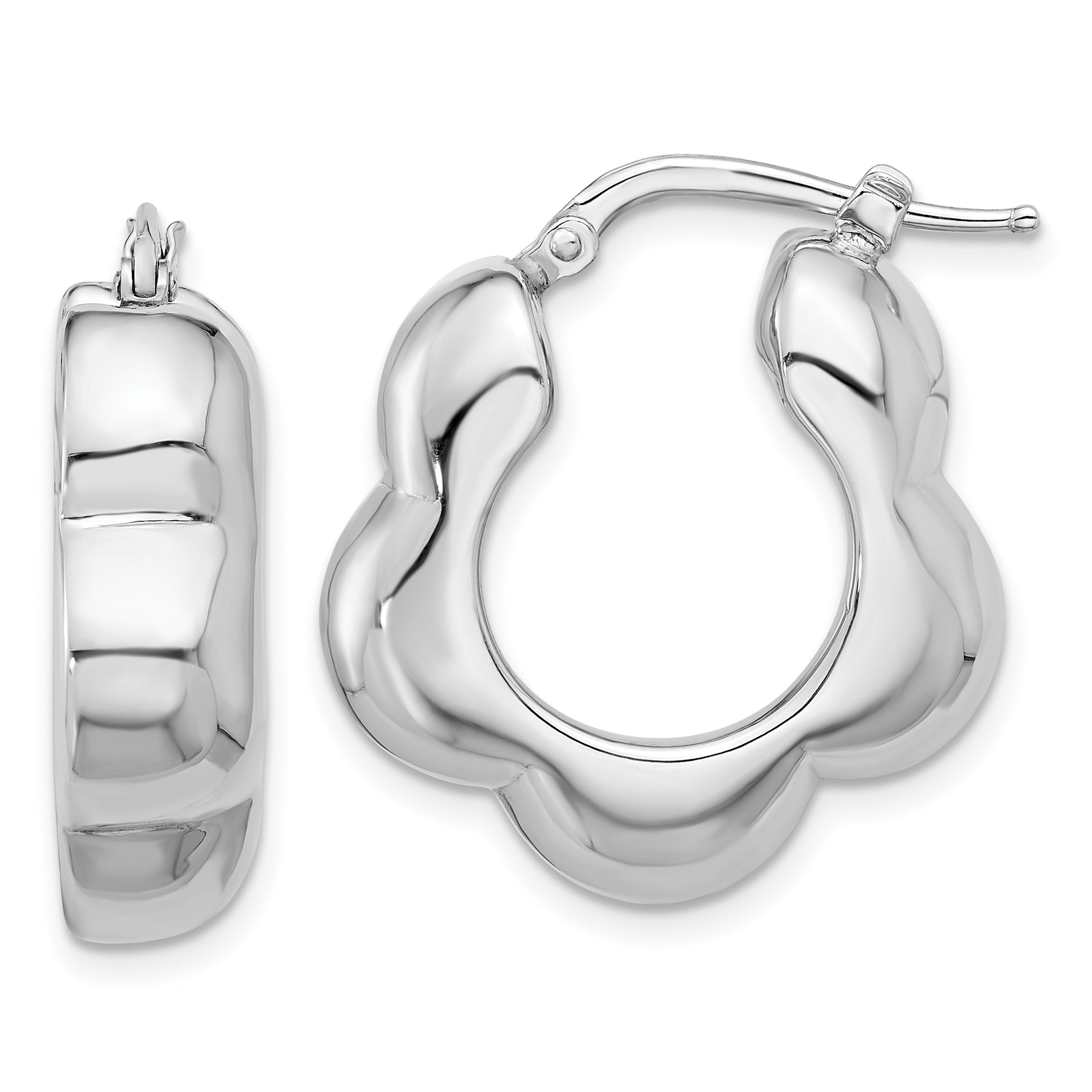 Sterling Silver Rhodium-plated Polished Flower Shape Hoop Earrings Main image