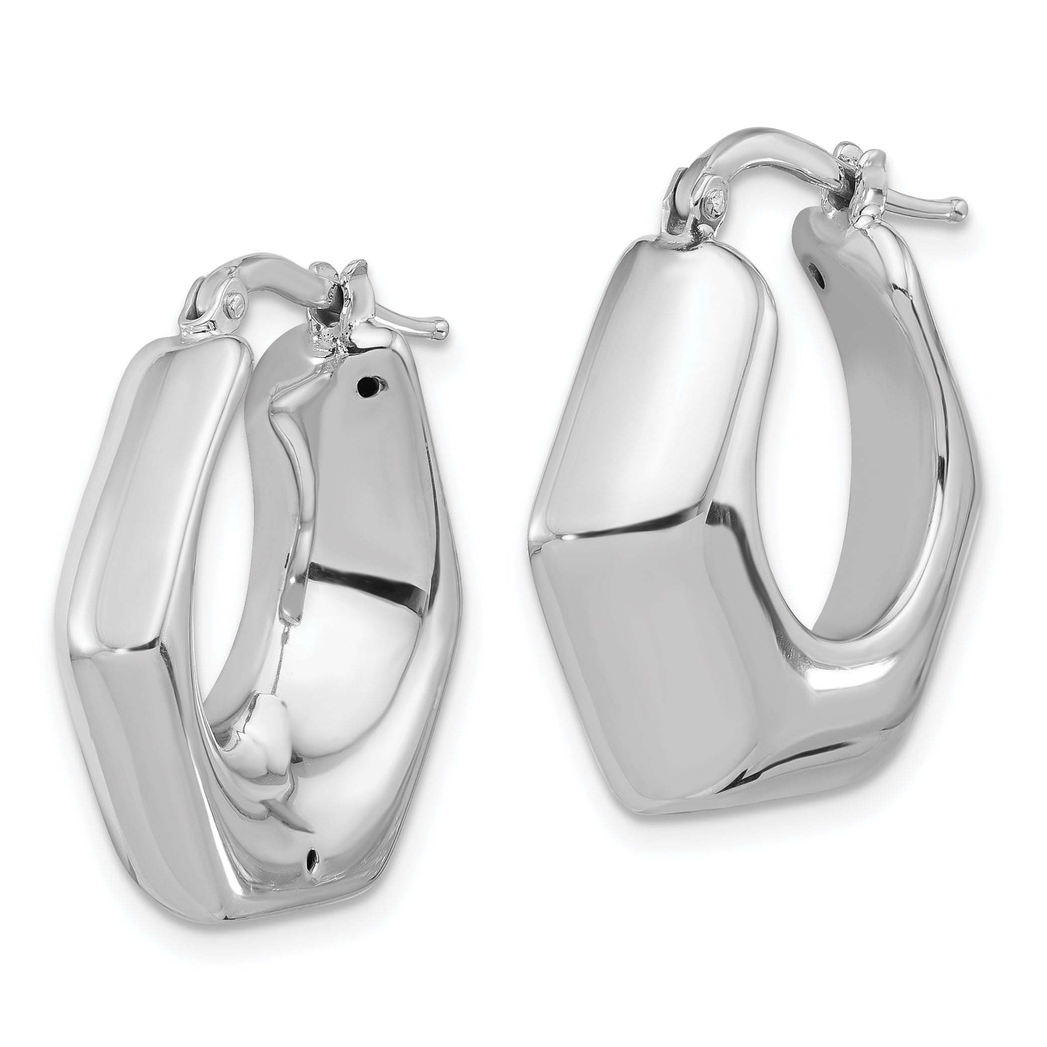 Sterling Silver Rhodium-plated Polished Hexagon Hoop Earrings Secondary image