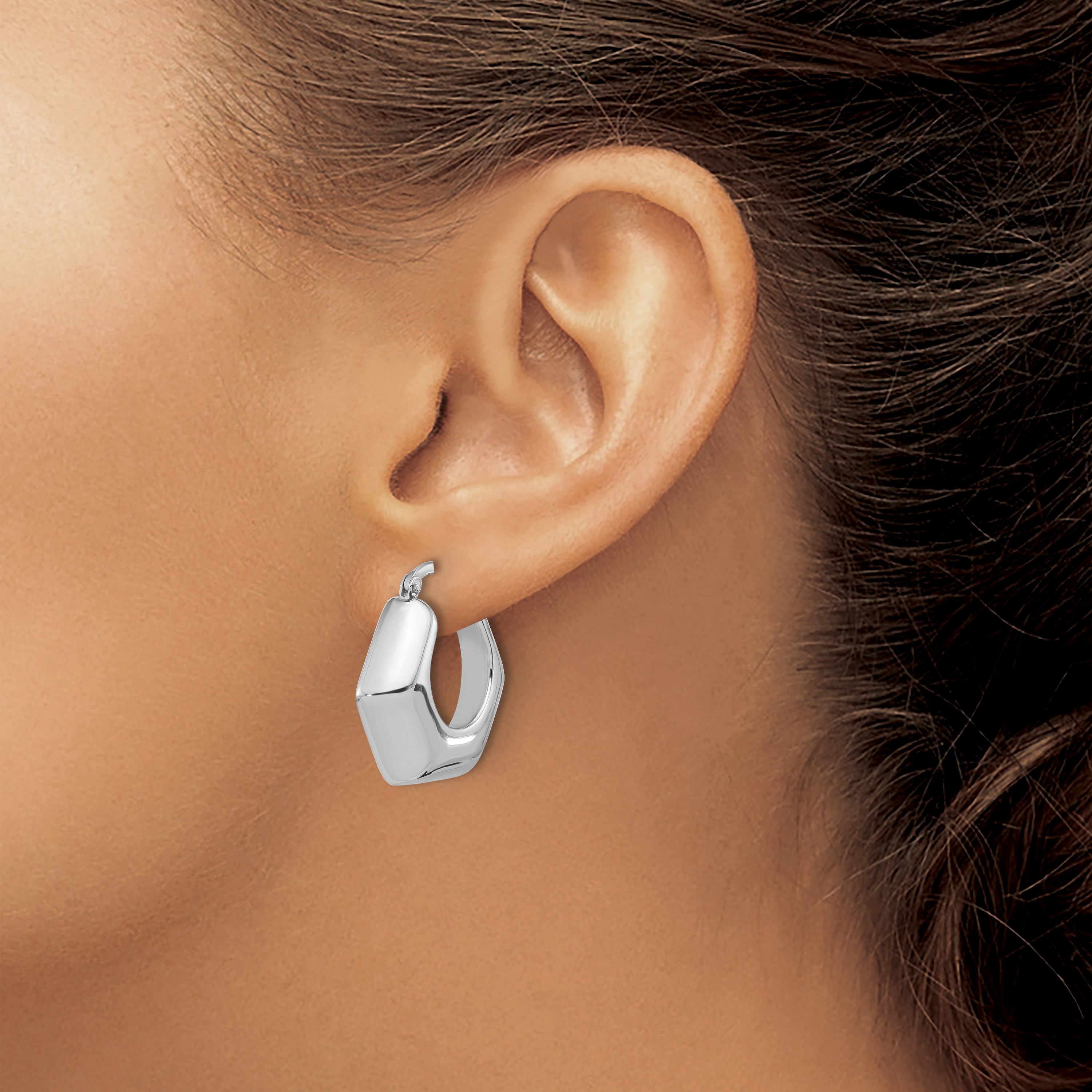 Sterling Silver Rhodium-plated Polished Hexagon Hoop Earrings