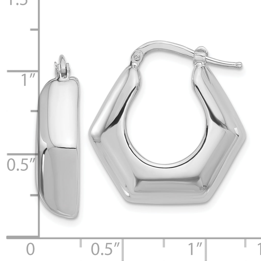 Sterling Silver Rhodium-plated Polished Hexagon Hoop Earrings