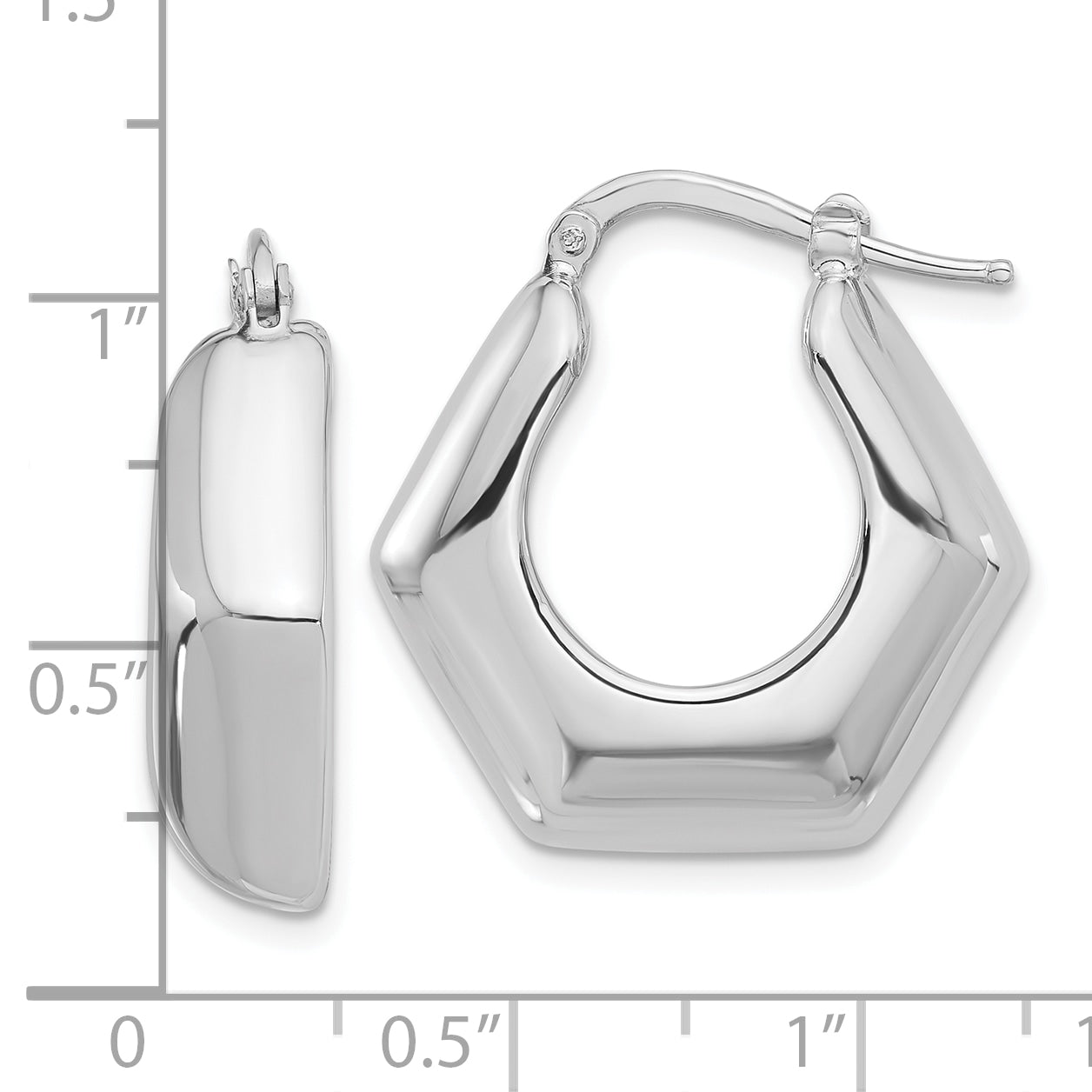 Sterling Silver Rhodium-plated Polished Hexagon Hoop Earrings