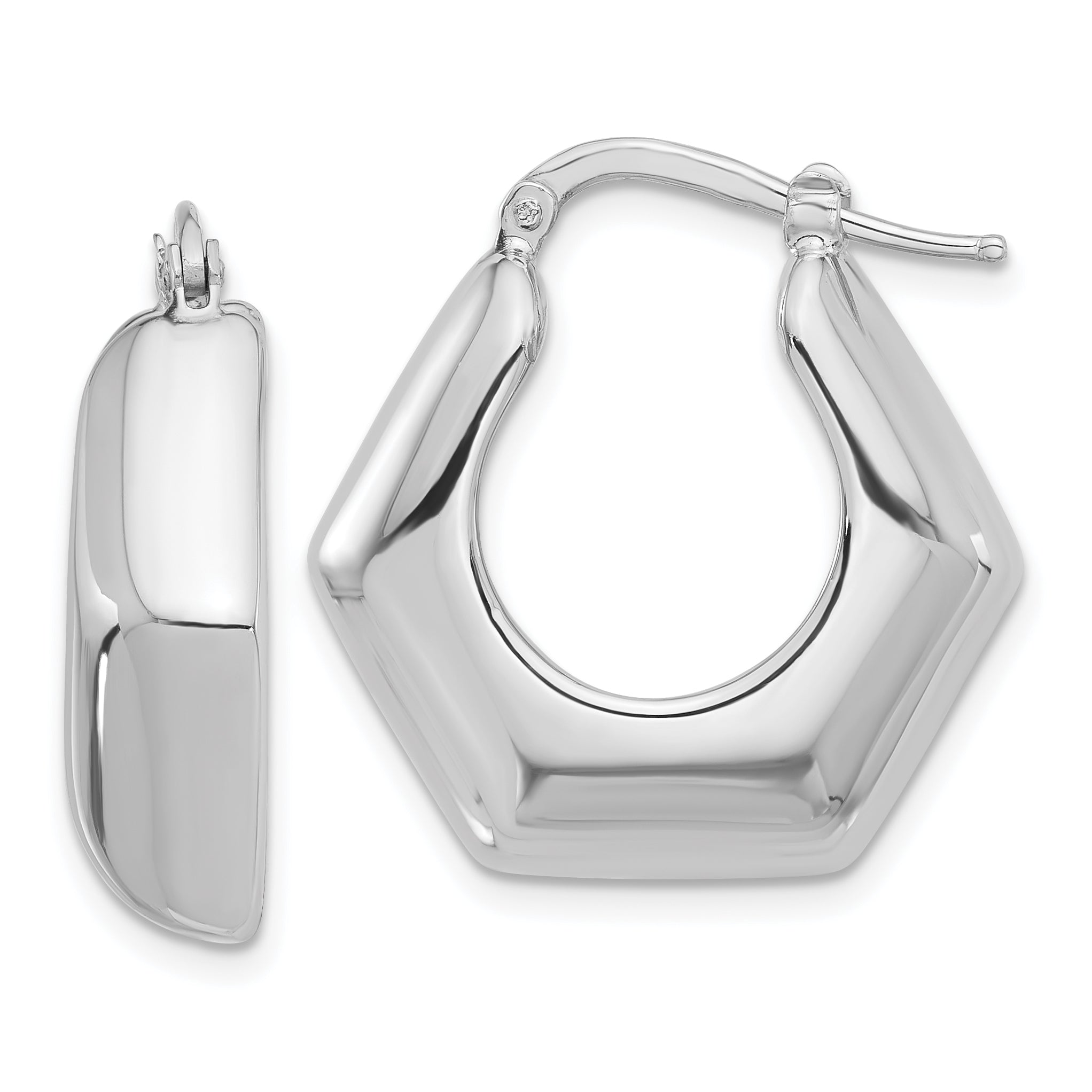 Sterling Silver Rhodium-plated Polished Hexagon Hoop Earrings Main image