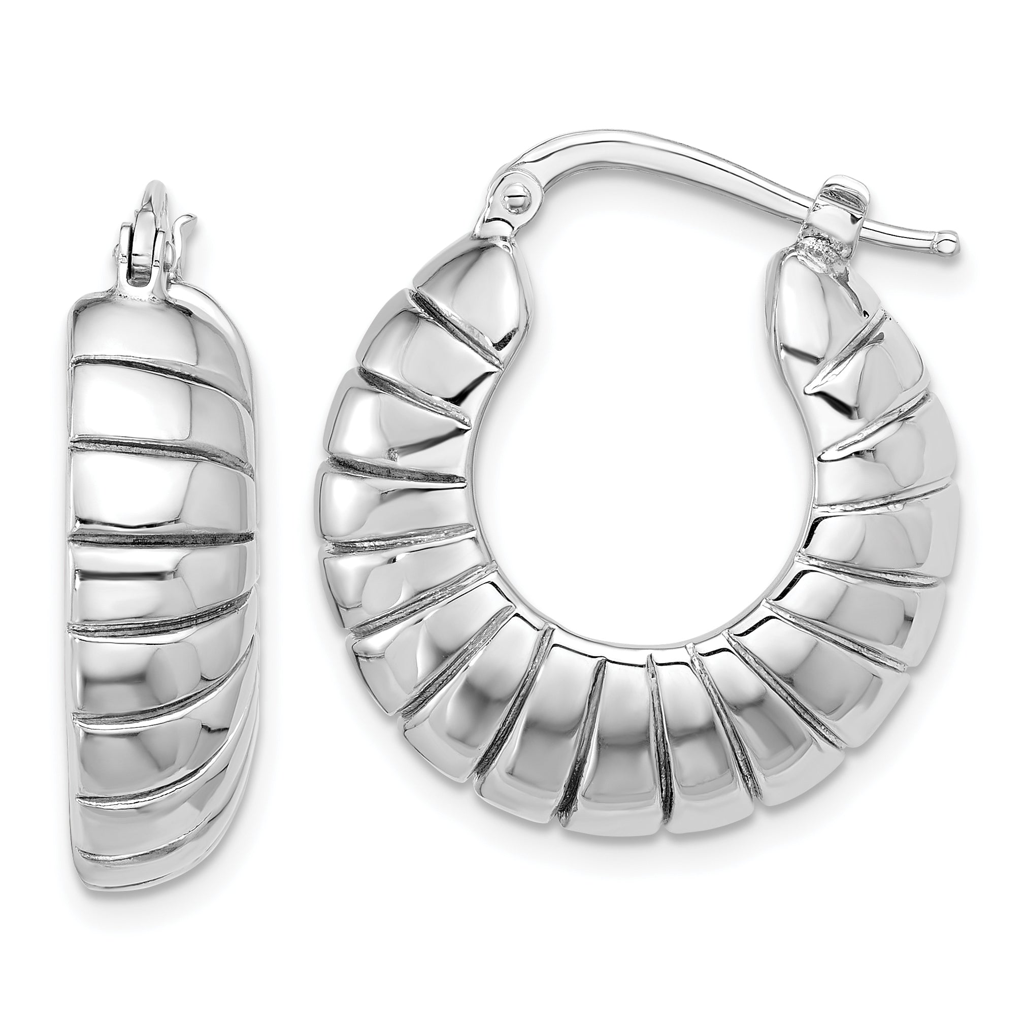 Sterling Silver RH-plated Polished & Striped Small Round Hoop Earrings Main image