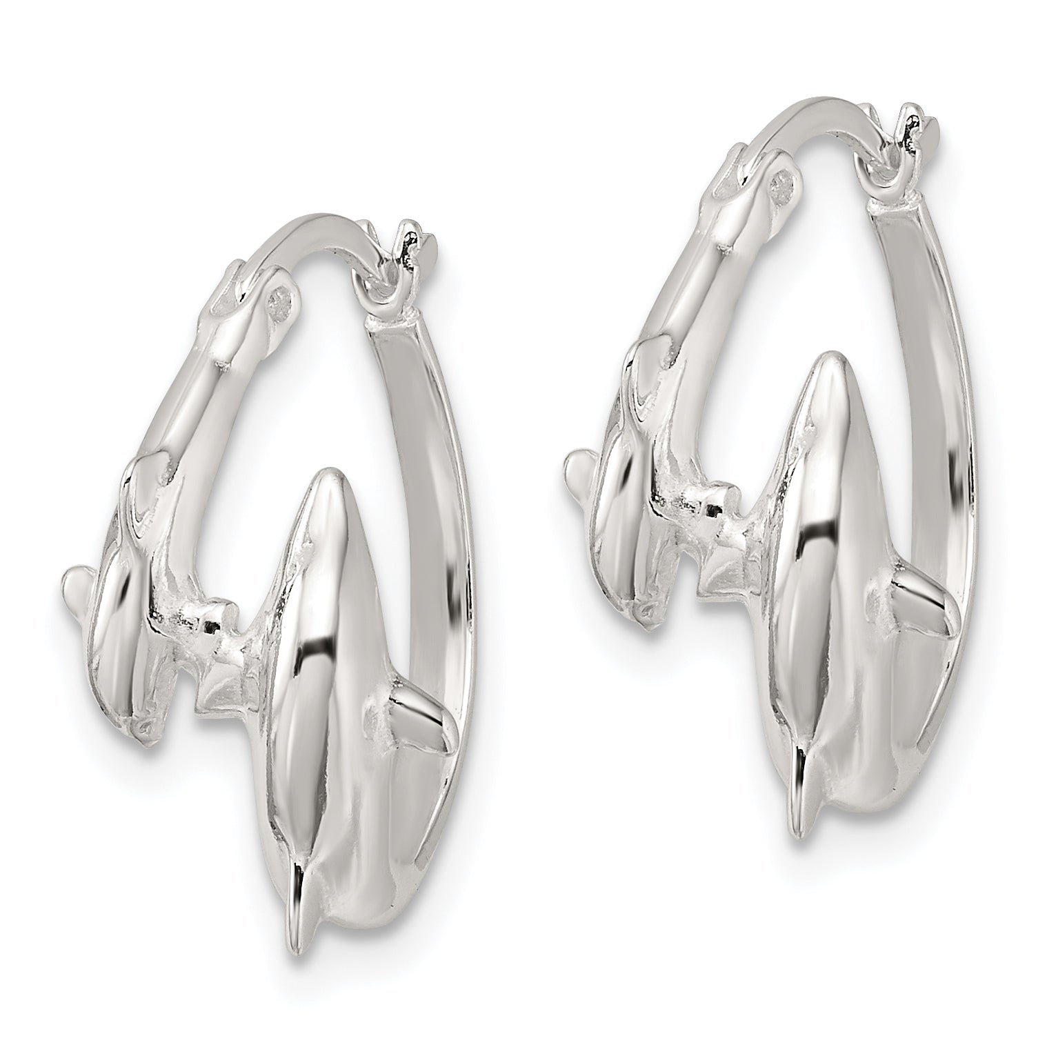 Sterling Silver Polished Dolphins Round Hoop Earrings Secondary image