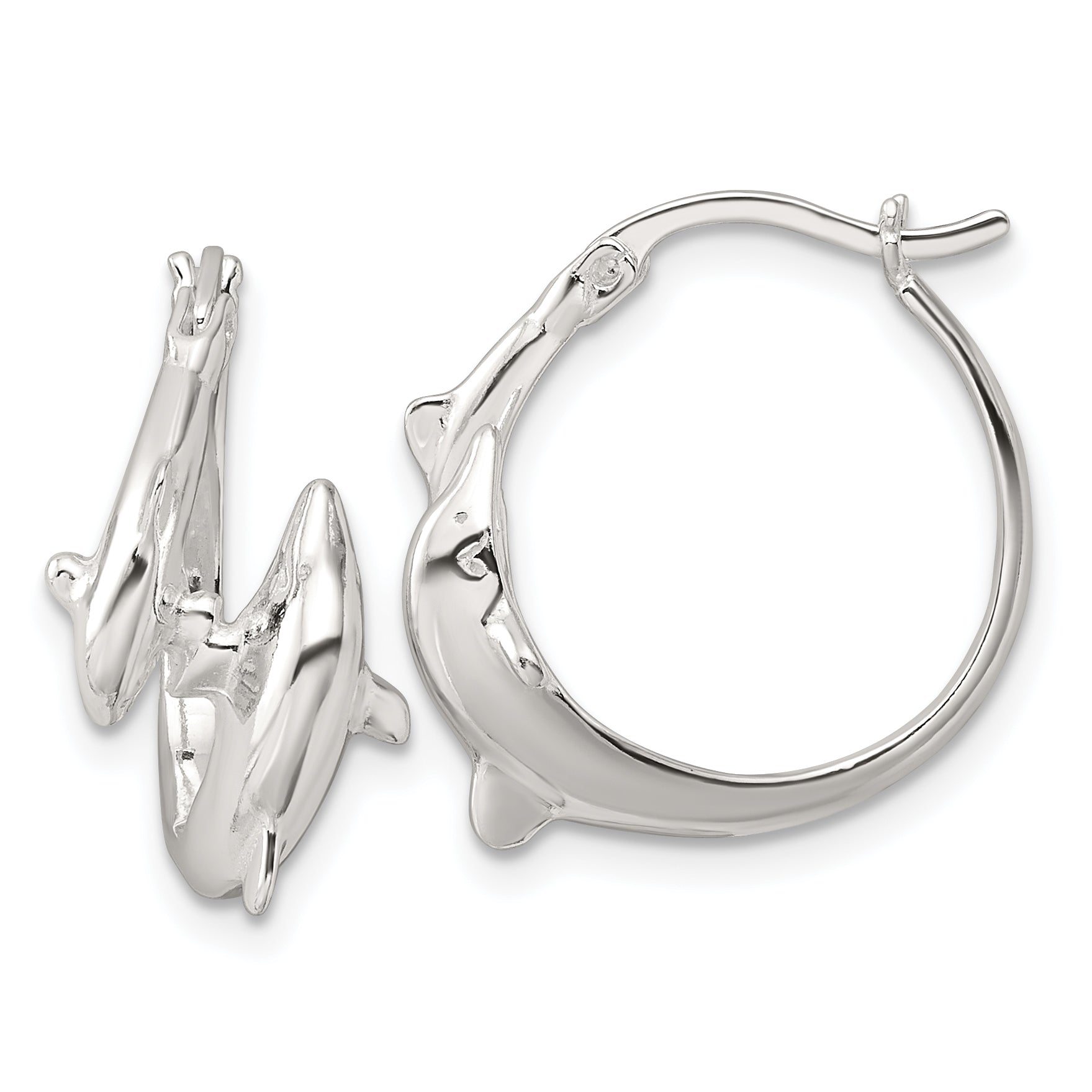 Sterling Silver Polished Dolphins Round Hoop Earrings Main image