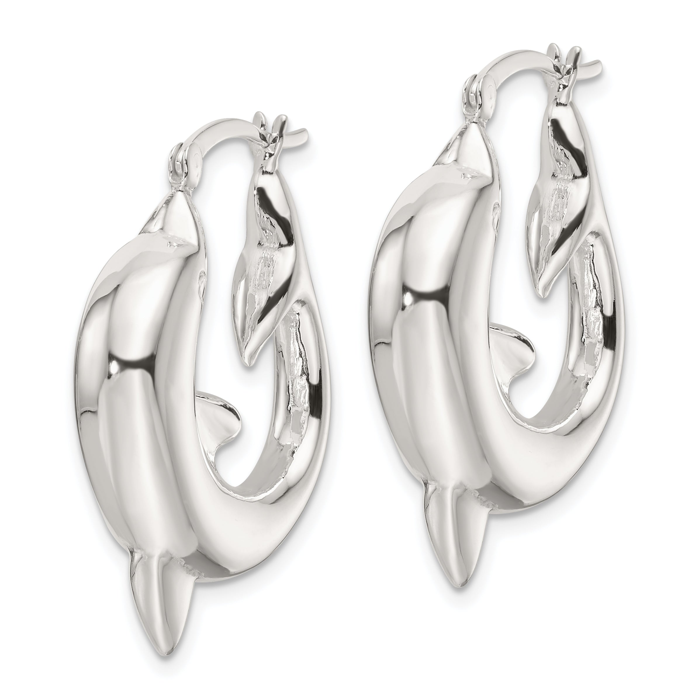 Sterling Silver Polished Dolphin Round Hoop Earrings Secondary image