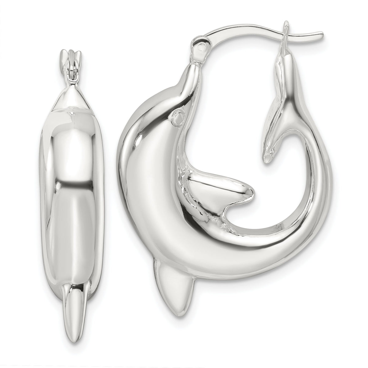 Dolphin Round Hoop Earrings in Sterling Silver, 32mm - Sophia Jewelers Main image