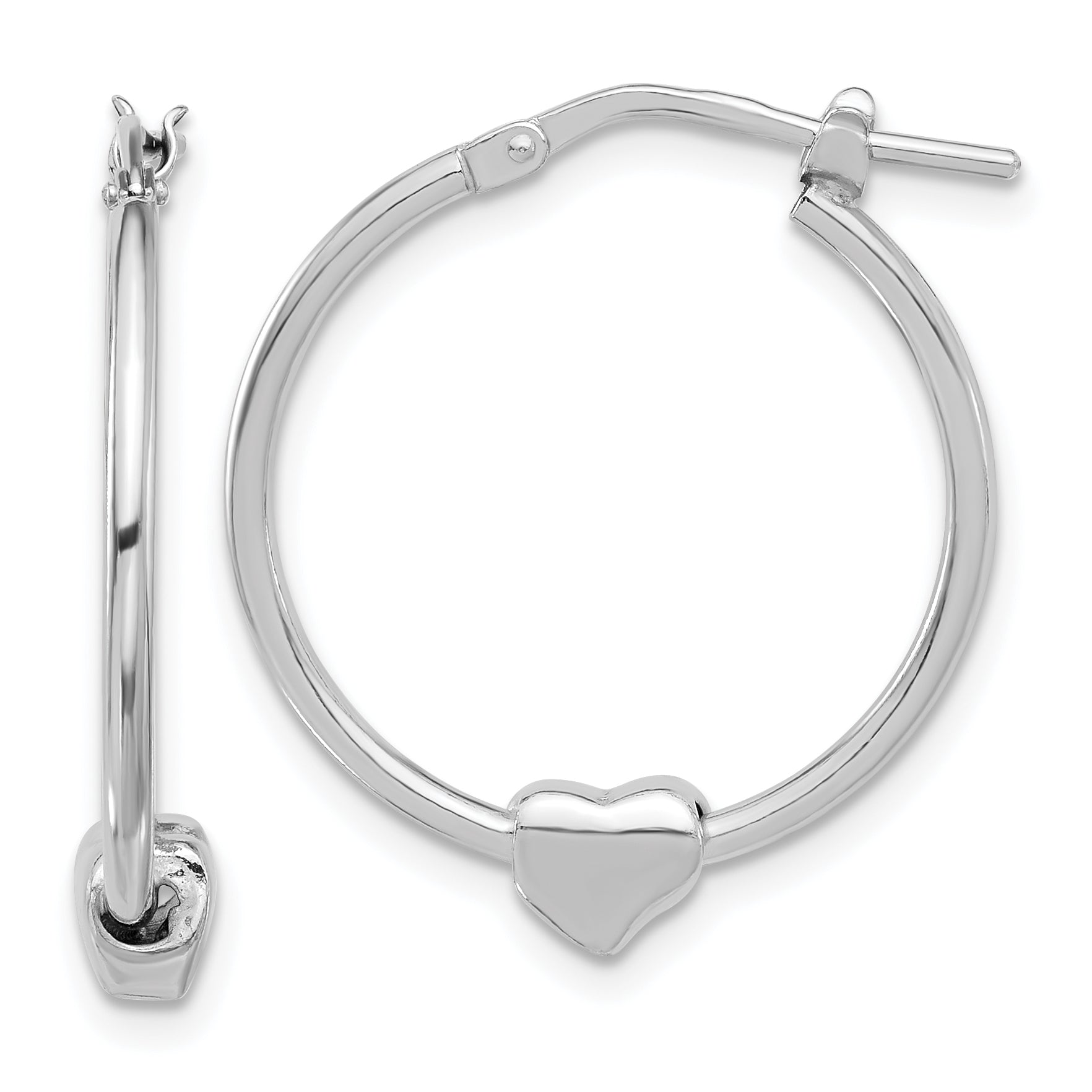 Sterling Silver Rhod-plated Polished Heart Large Round Hoop Earrings Main image