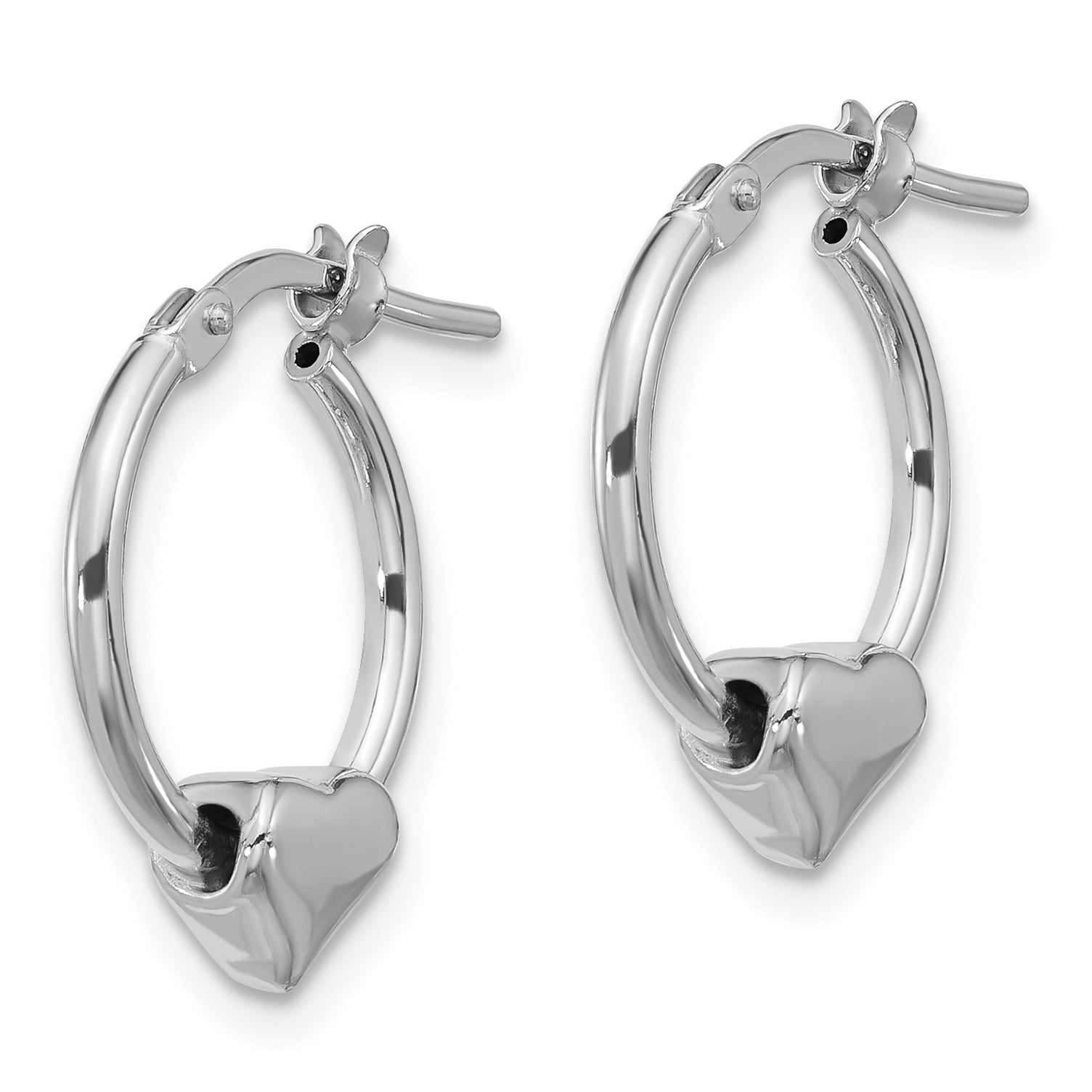 Sterling Silver Rhod-plated Polished Heart Small Round Hoop Earrings Secondary image