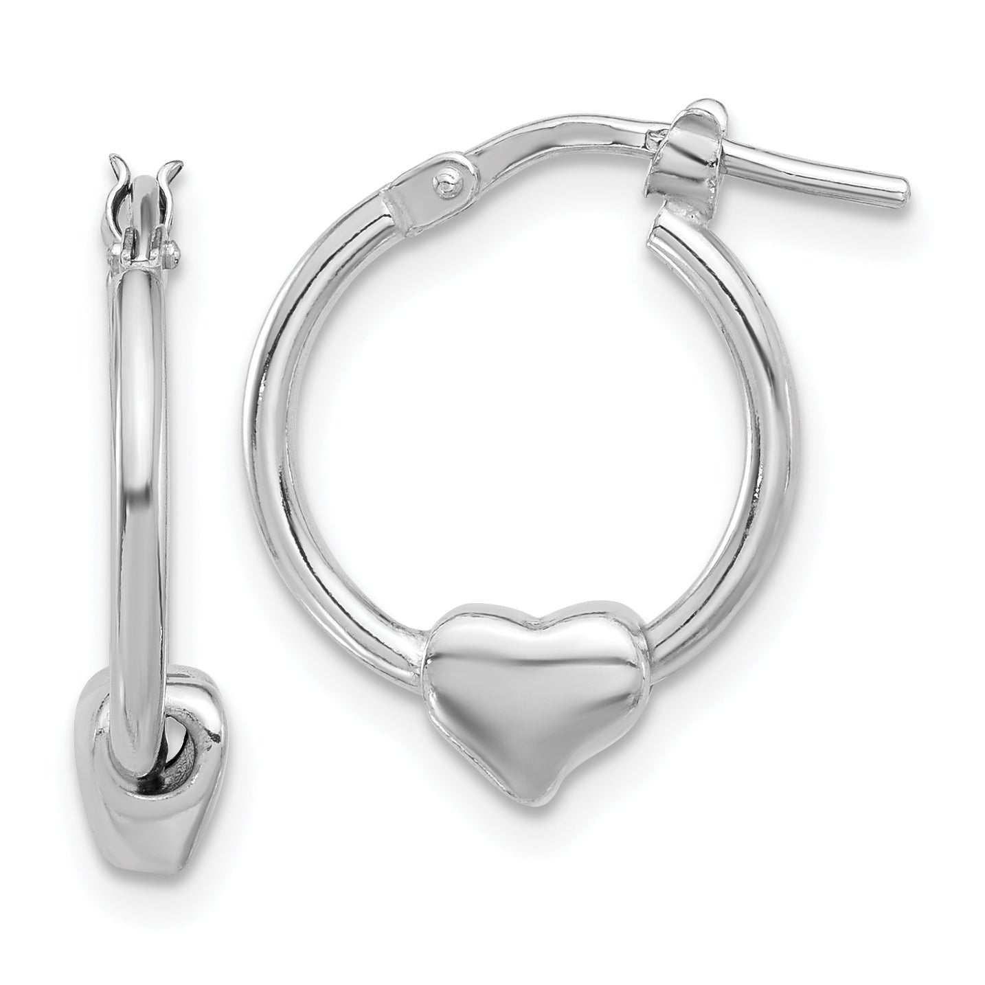 Sterling Silver Rhod-plated Polished Heart Small Round Hoop Earrings Main image