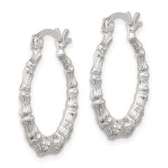 Sterling Silver Polished Bamboo Textured Round Hoop Earrings