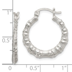 Sterling Silver Polished Bamboo Textured Round Hoop Earrings