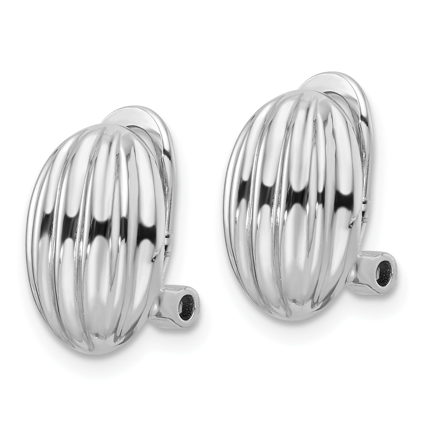 Sterling Silver Rhodium-plated Striped Oval Non-Pierced Earrings Secondary image
