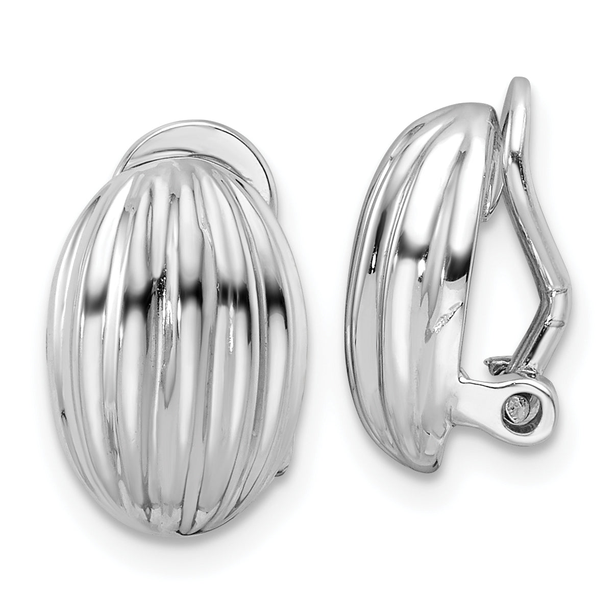 Sterling Silver Rhodium-plated Striped Oval Non-Pierced Earrings Main image
