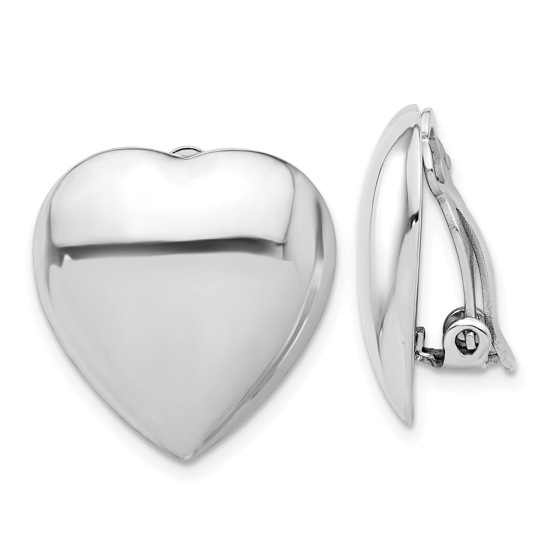 Sterling Silver Rhod-plated Polished Heart Clip Non-Pierced Earrings Main image