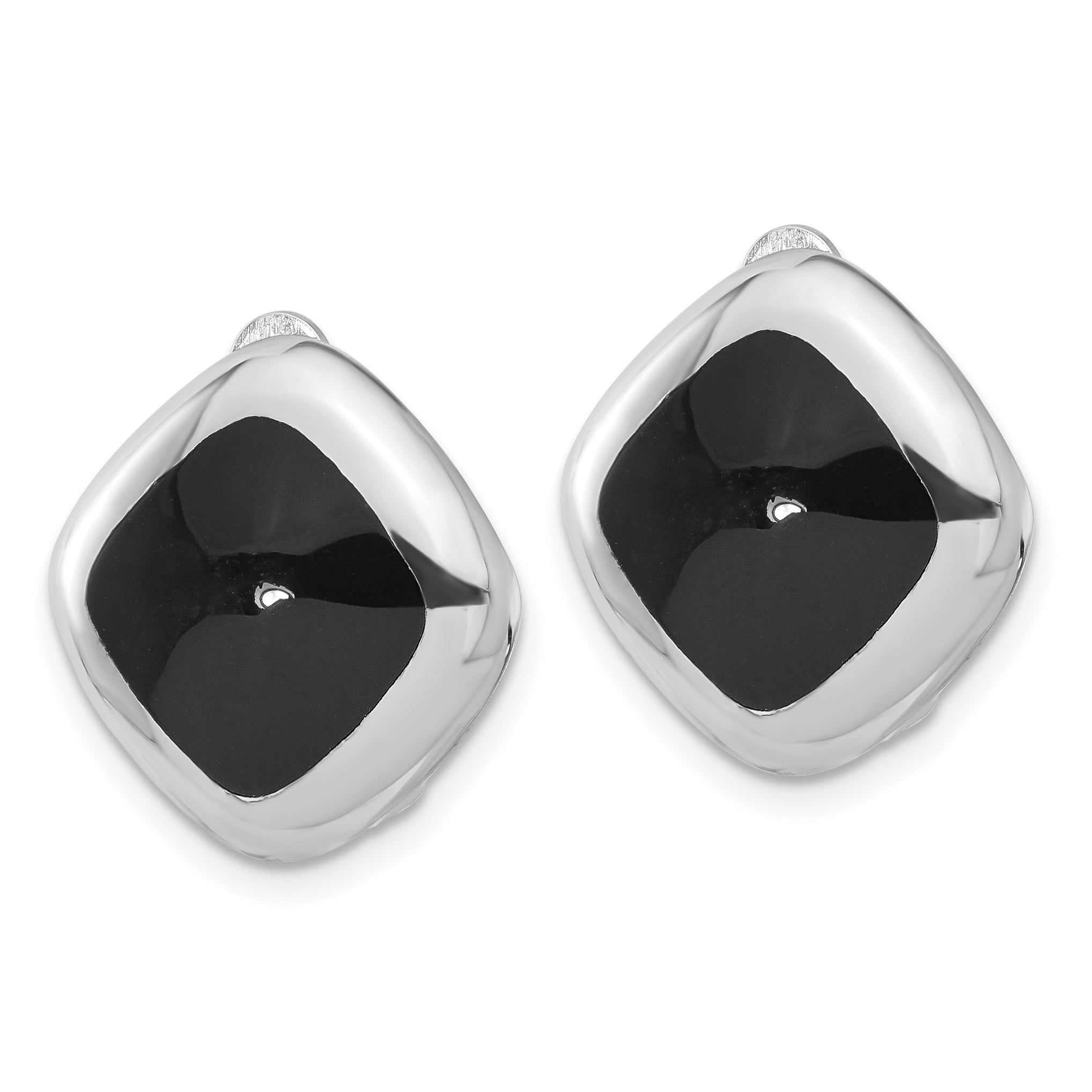 Sterling Silver RH-plated Black Onyx Square Non-Pierced Earrings Secondary image