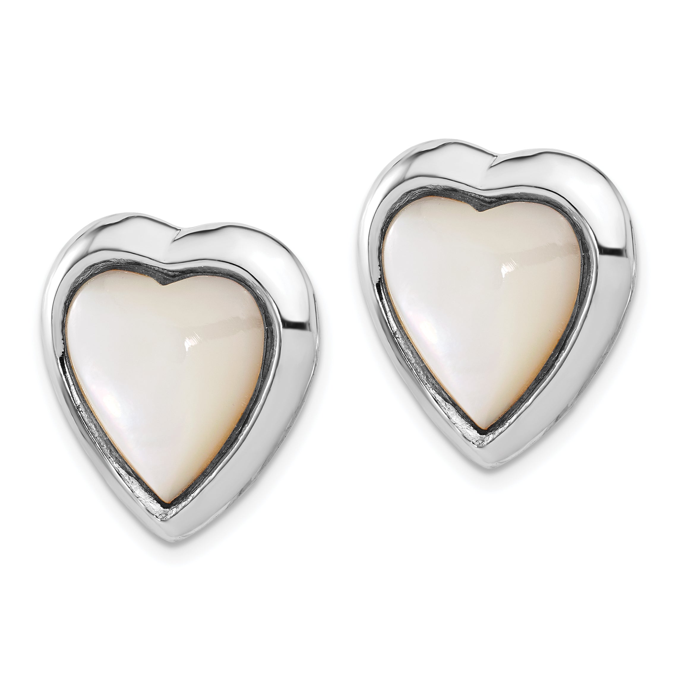 Sterling Silver RH-plated Mother of Pearl Heart Non-Pierced Earrings Secondary image