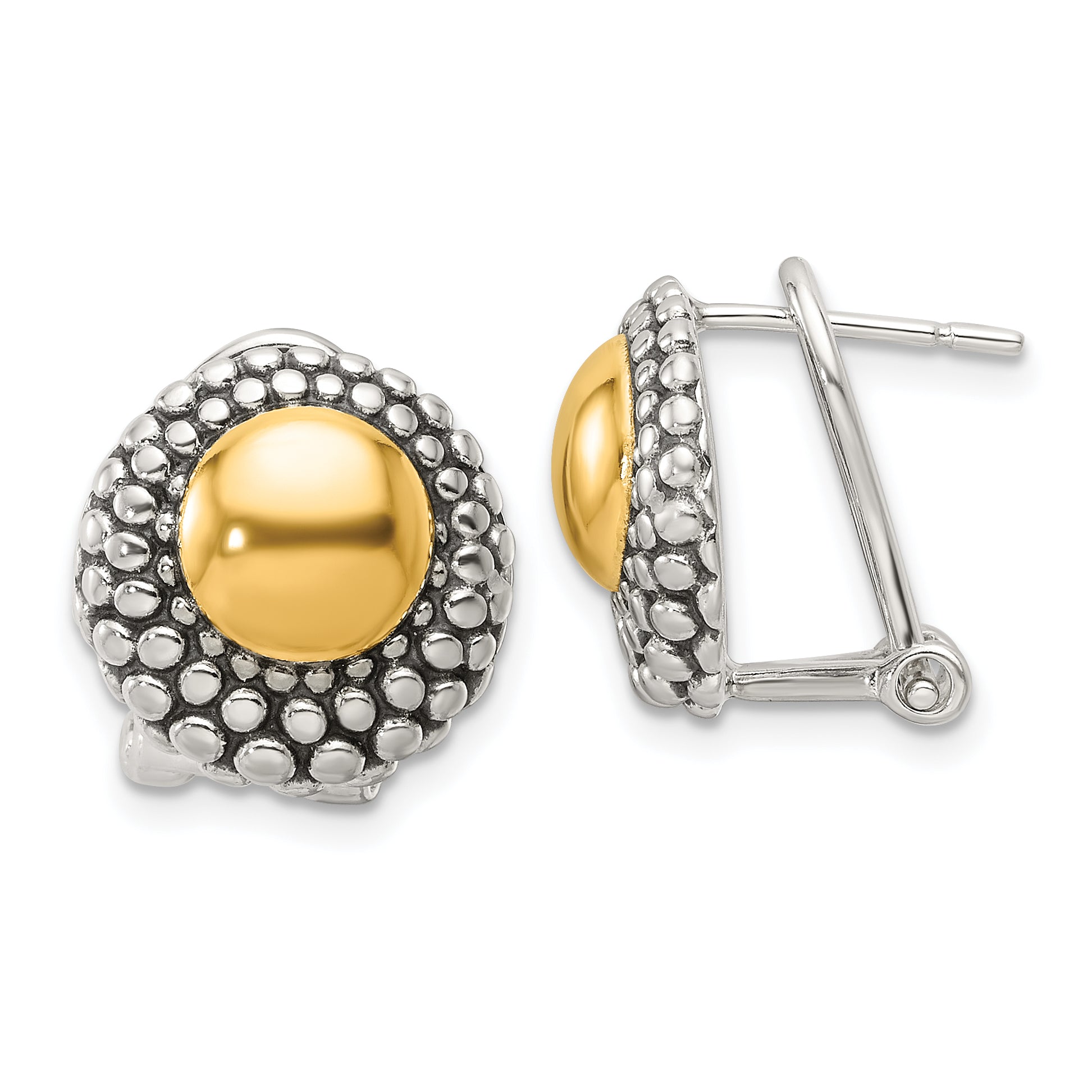 Sterling Silver Antiqued & Gold-tone Circle Omega Back Post Earrings Main image