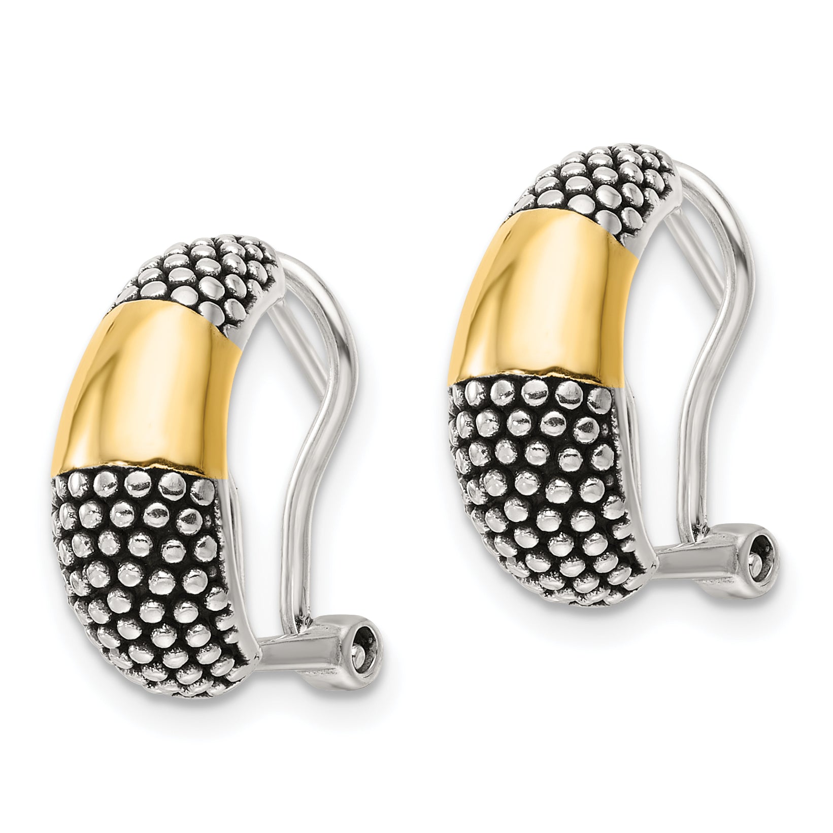 Sterling Silver Gold-tone Polished/Antiqued Omega Back Earrings Secondary image