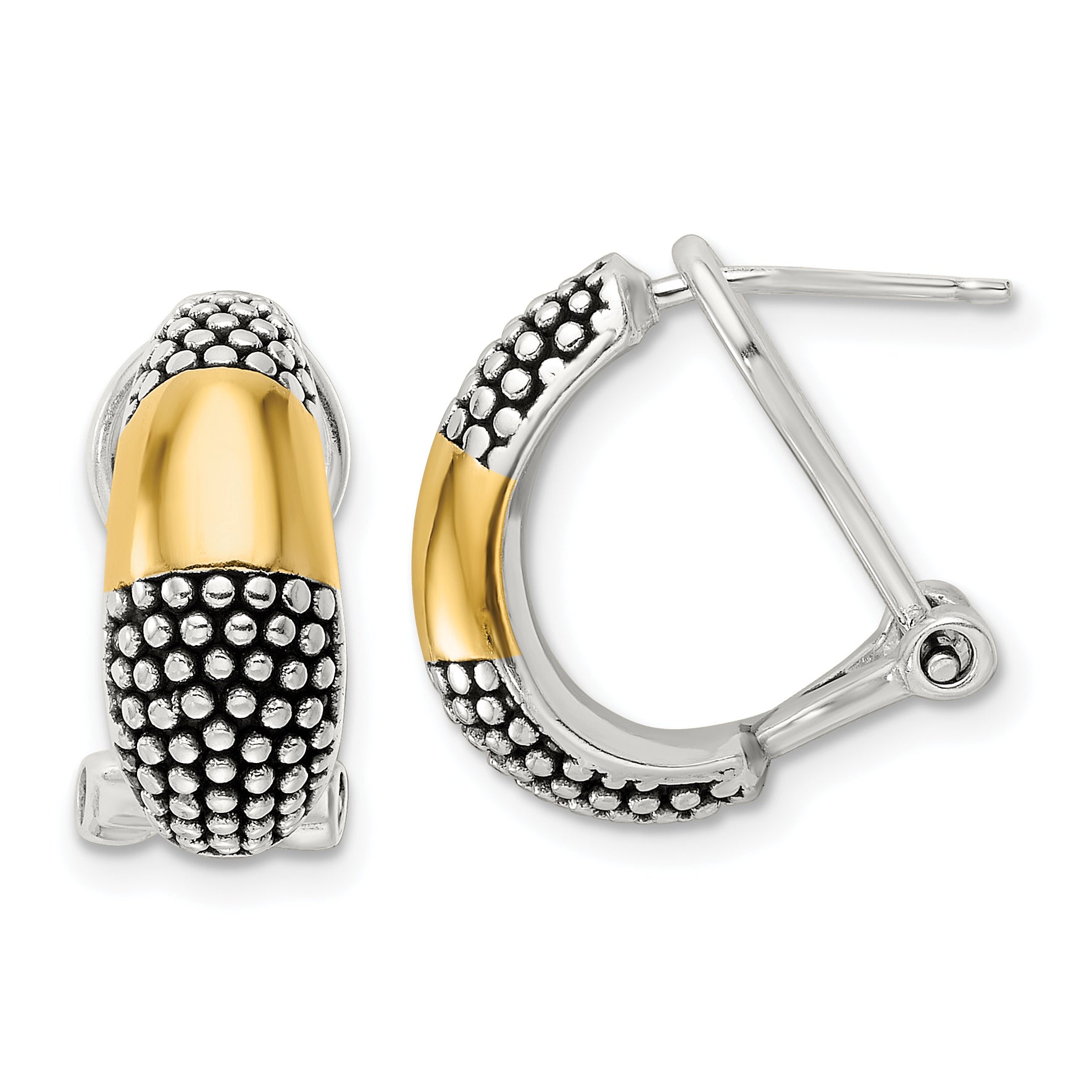 Sterling Silver Gold-tone Polished/Antiqued Omega Back Earrings Main image