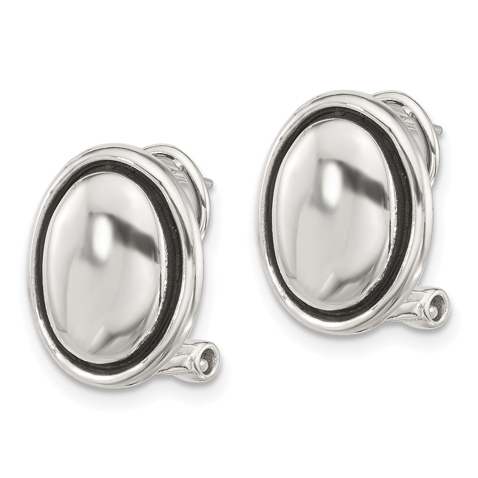 Sterling Silver Polished and Antiqued Oval Omega Back Earrings Secondary image