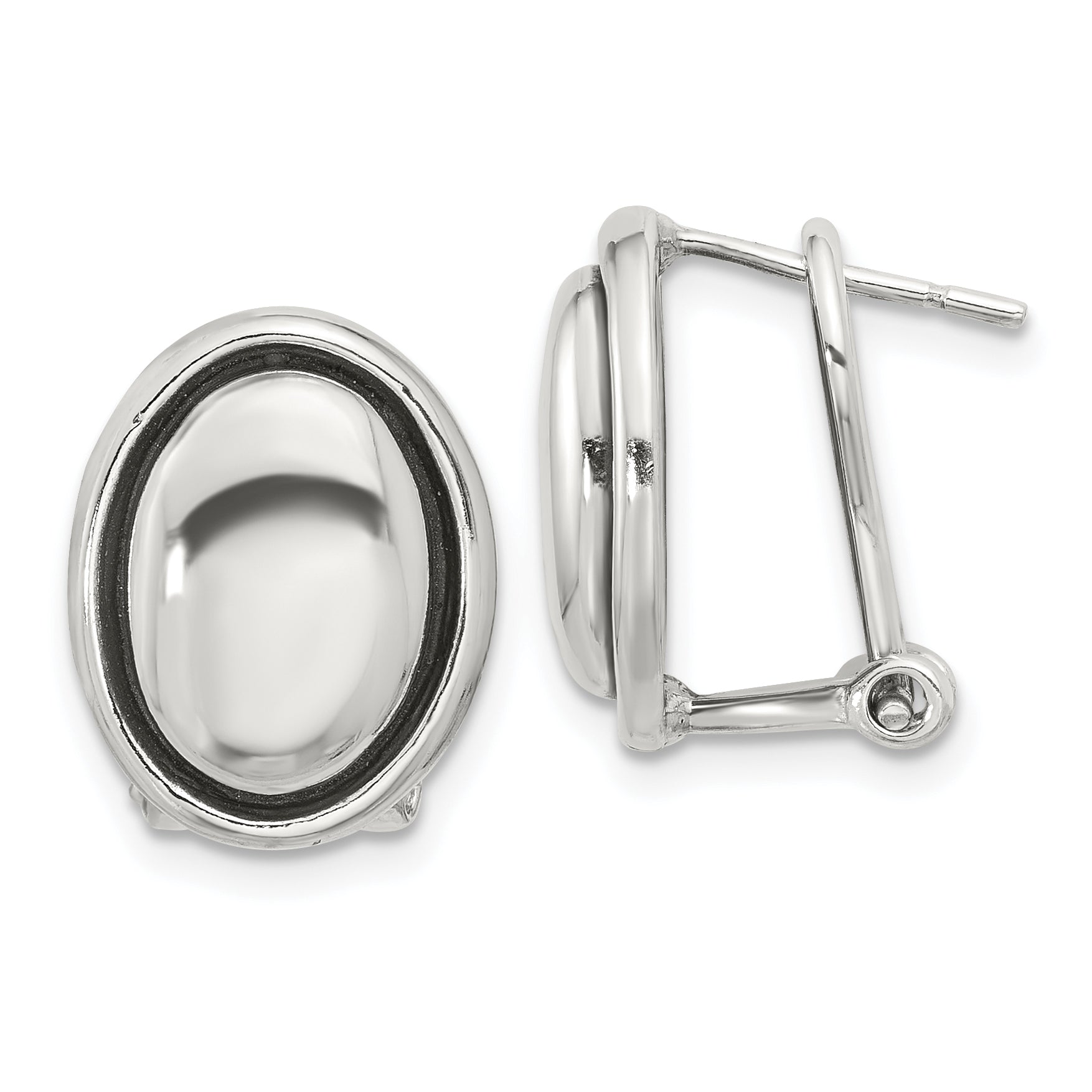 Sterling Silver Polished and Antiqued Oval Omega Back Earrings