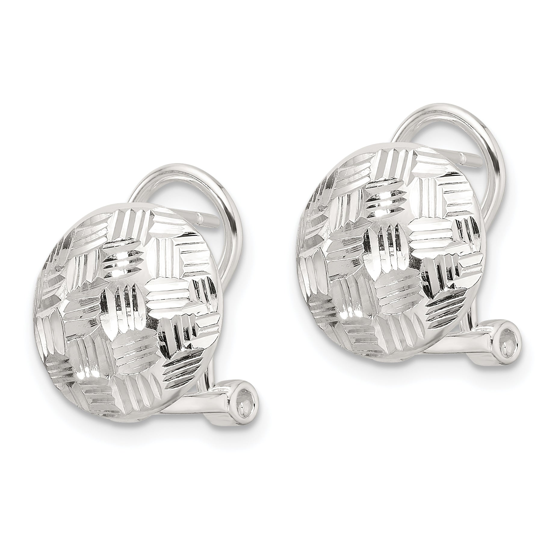 Sterling Silver Polished and Woven D/C Circle Omega Back Post Earrings Secondary image