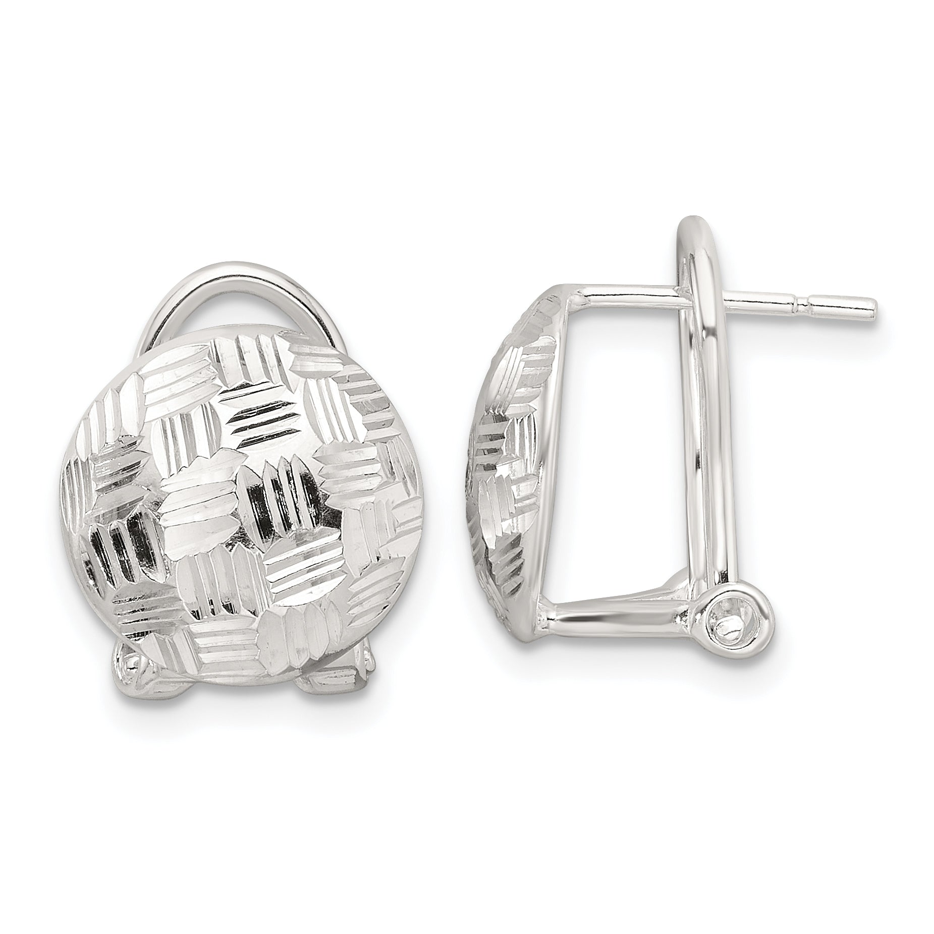 Sterling Silver Polished and Woven D/C Circle Omega Back Post Earrings Main image