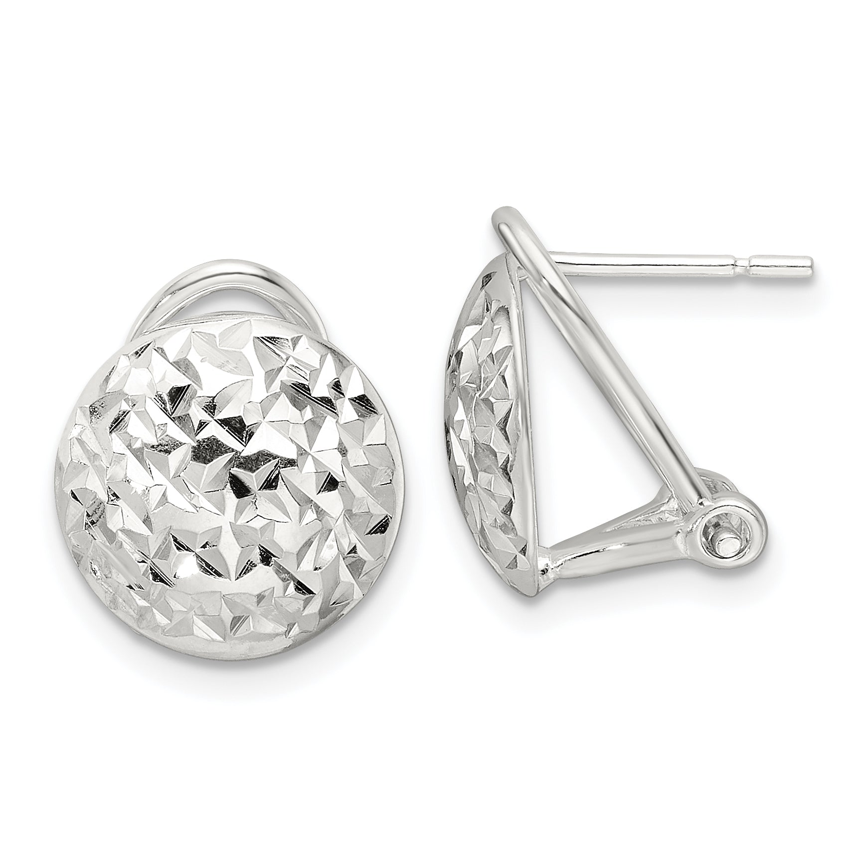 Sterling Silver Polished and D/C Circle Omega Back Post Earrings Main image