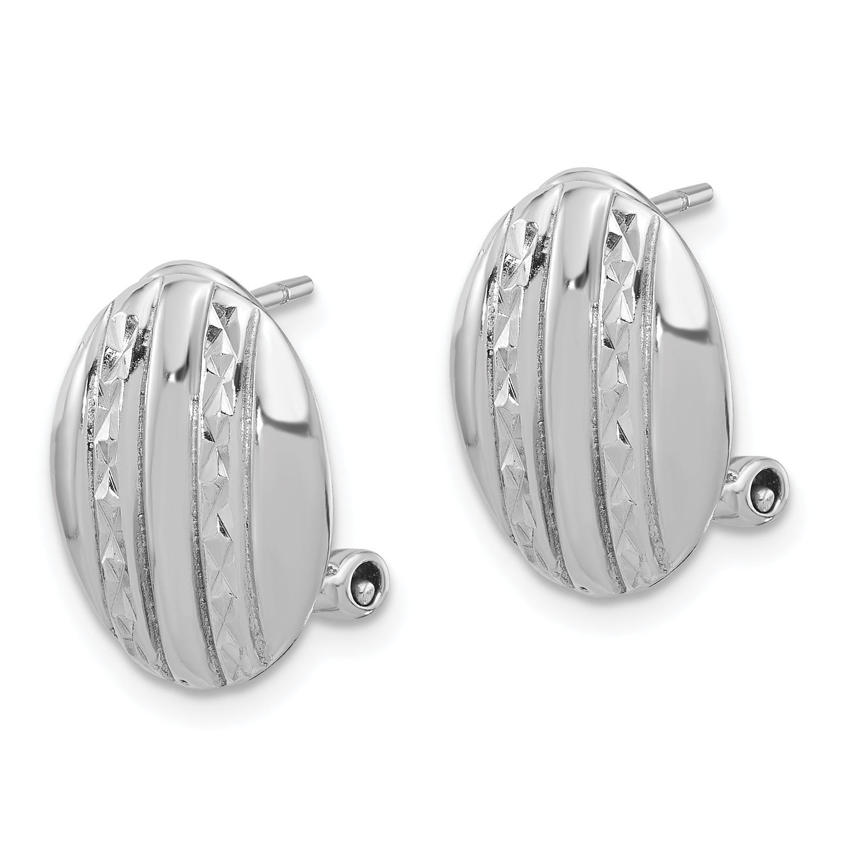 Sterling Silver RH-plated Polished Textured Oval Omega Back Earrings Secondary image